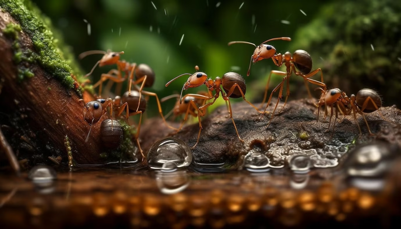 colonia-hormigas-hoja-mojada-bosque-verde-generada-ia_188544-10698